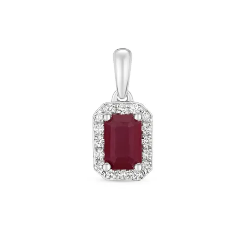 Diamond and Ruby Octagon Pendant 9ct White Gold